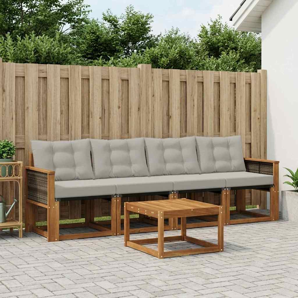 Set vanjskih sofa s jastukom 5 pcs Prirodna i svjetlosiva