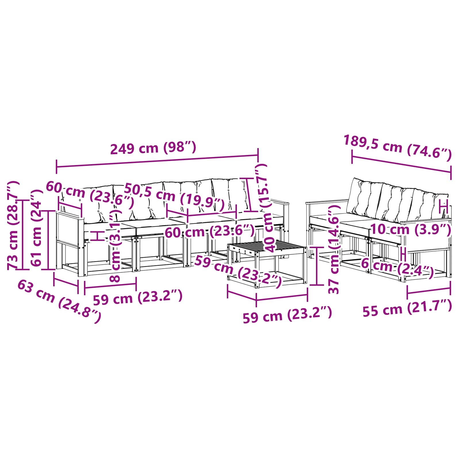 Set vanjskih sofa s jastukom 8 pcs Prirodna i svjetlosiva