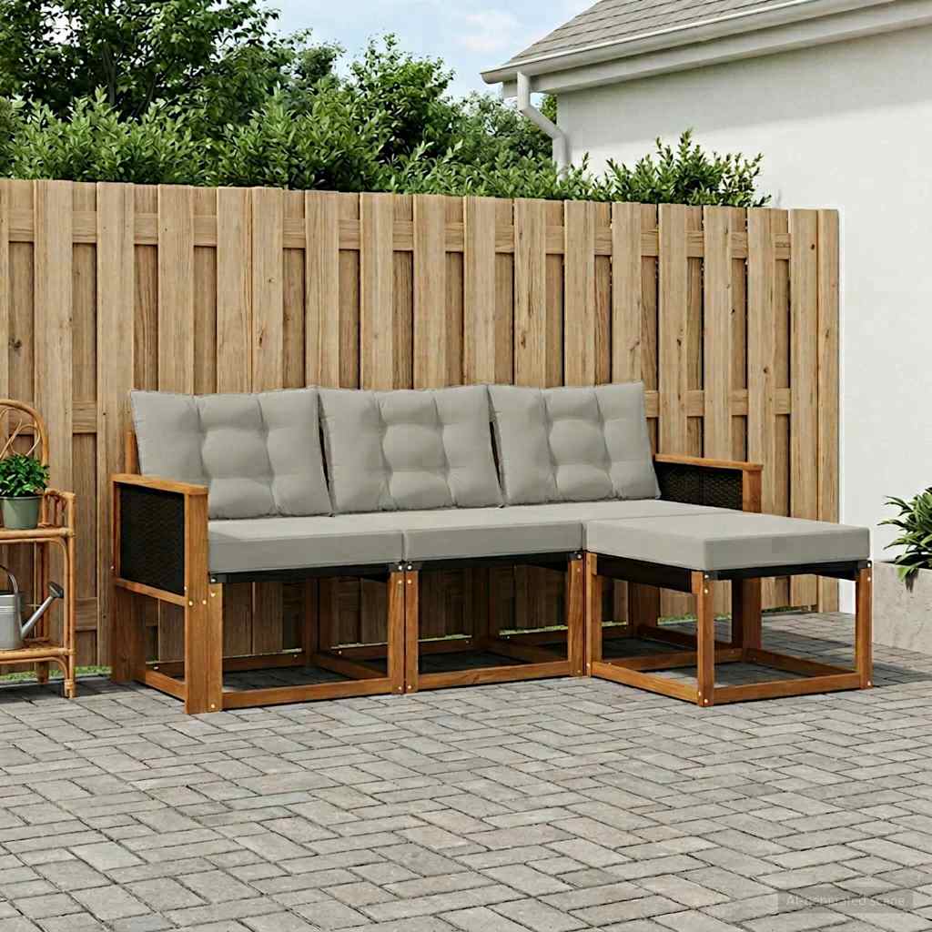 Set vanjskih sofa s jastukom 4 pcs Prirodna i svjetlosiva
