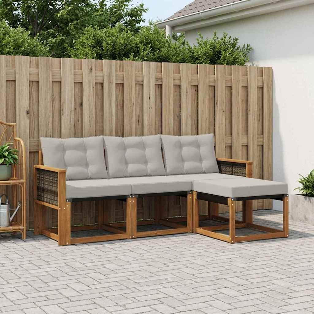 Set vanjskih sofa s jastukom 4 pcs Prirodna i svjetlosiva
