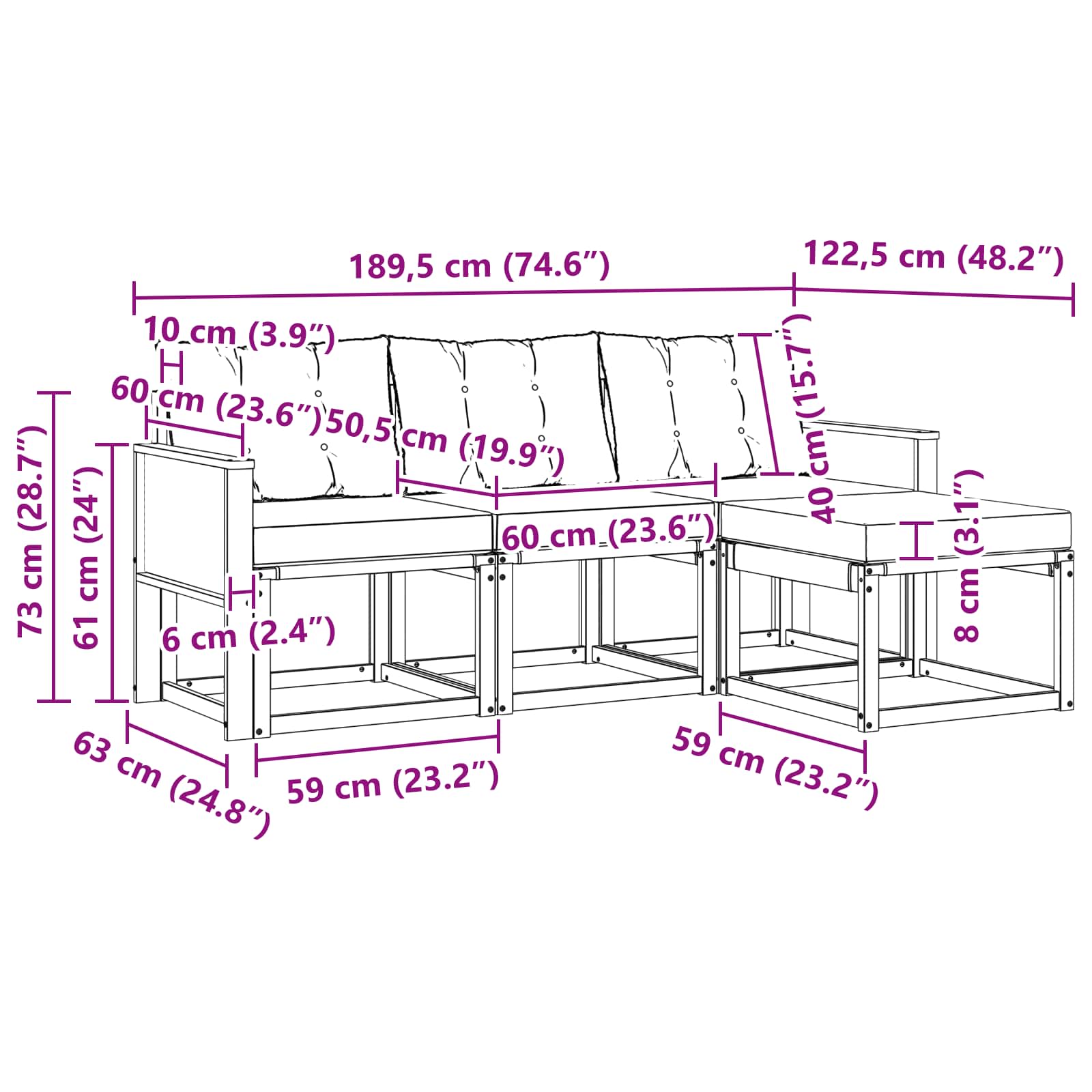 Set vanjskih sofa s jastukom 4 pcs Prirodna i svjetlosiva