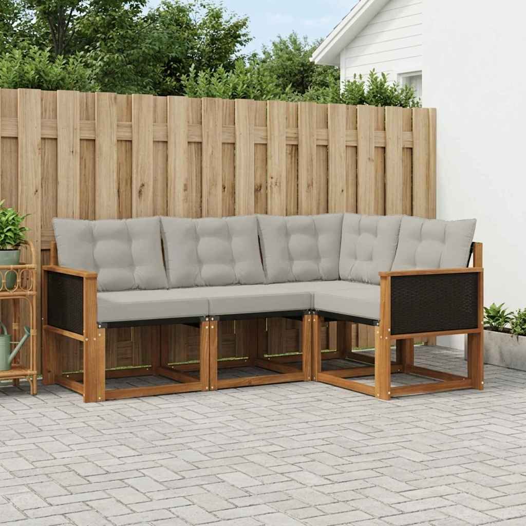 Set vanjskih sofa s jastukom 4 pcs Prirodna i svjetlosiva