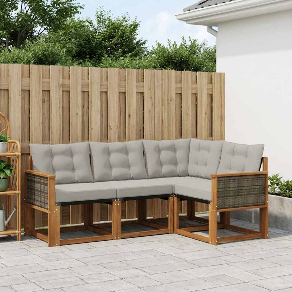 Set vanjskih sofa s jastukom 4 pcs Prirodna i svjetlosiva