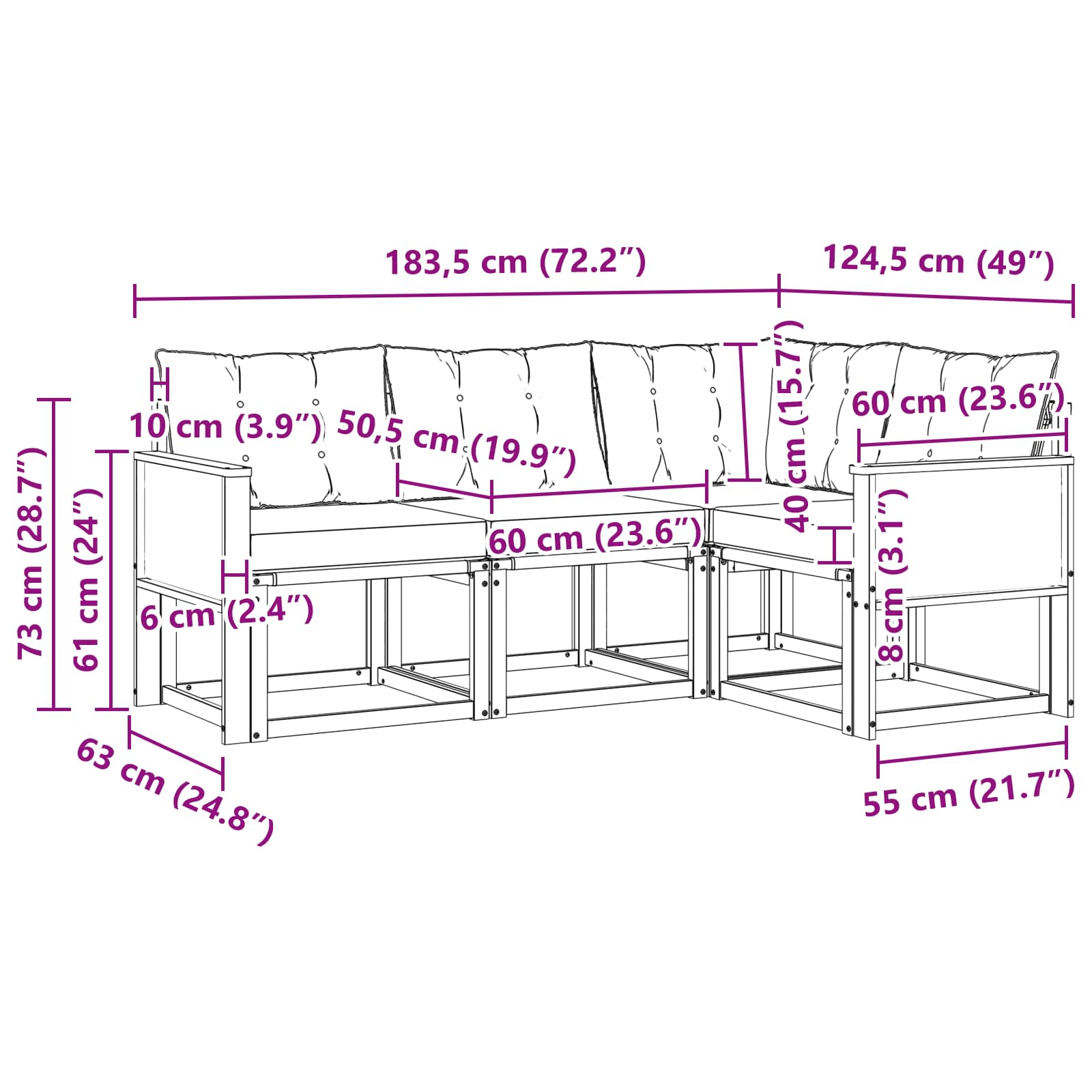 Set vanjskih sofa s jastukom 4 pcs Prirodna i svjetlosiva