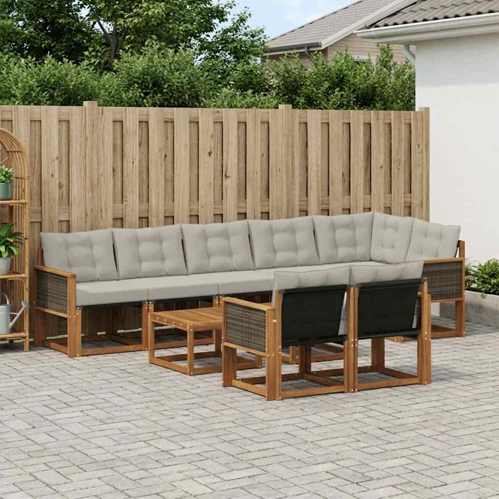 Set vanjskih sofa s jastukom 9 pcs Prirodna i svjetlosiva