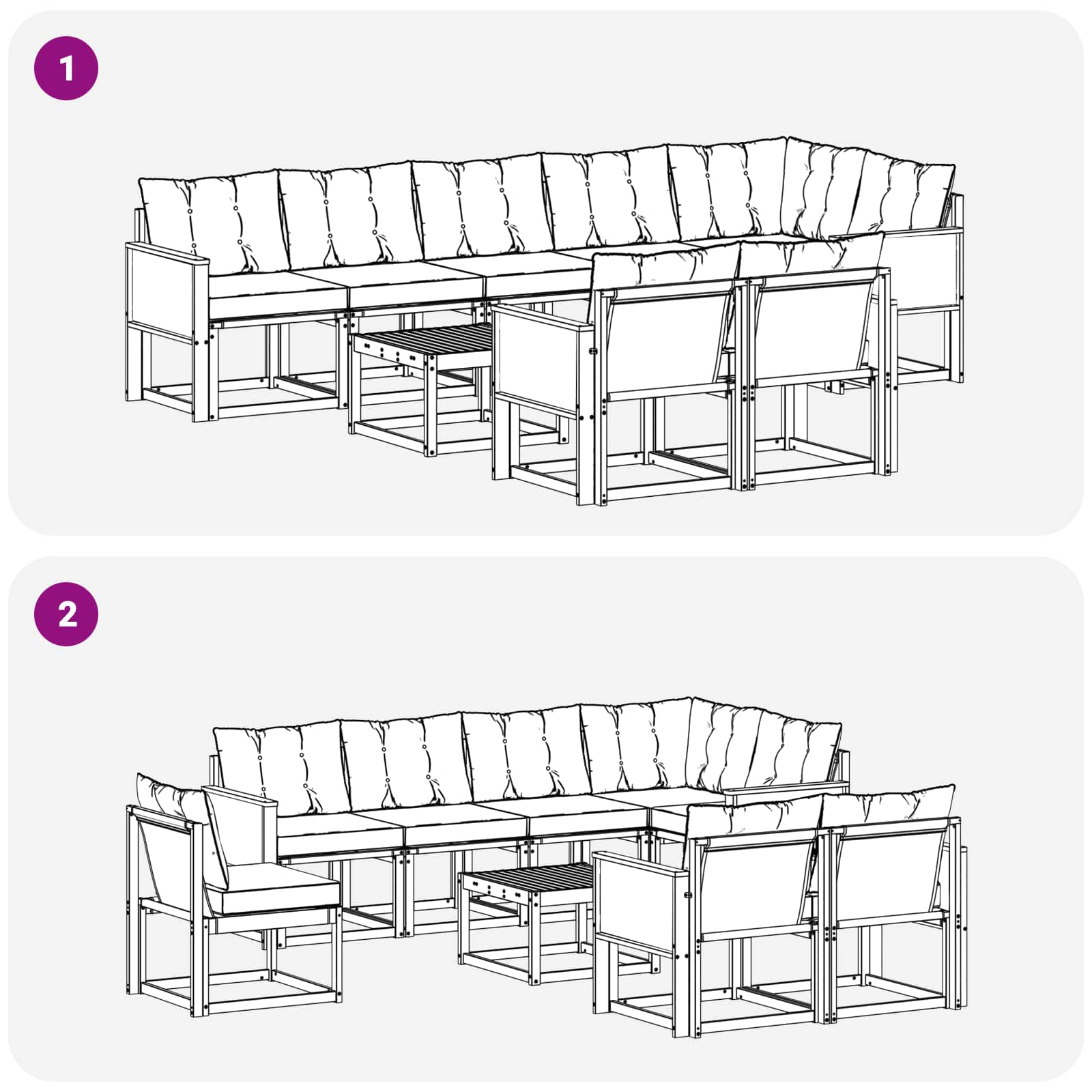 Set vanjskih sofa s jastukom 9 pcs Prirodna i svjetlosiva