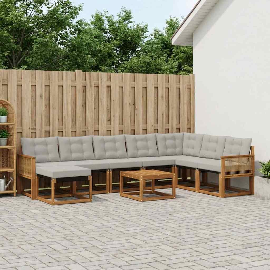 Set vanjskih sofa s jastukom 9 pcs Prirodna i svjetlosiva