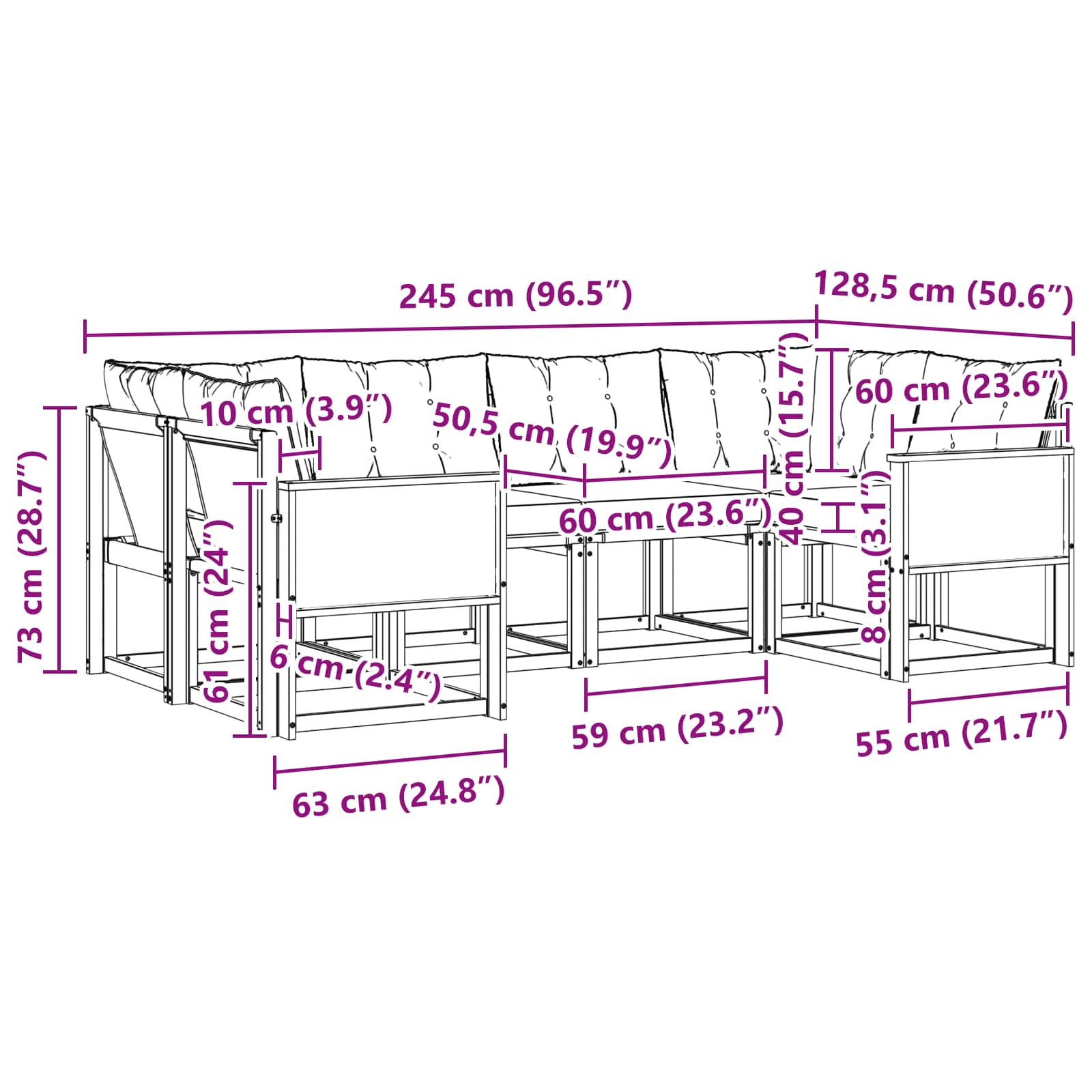 Set vanjskih sofa 6 pcs Prirodna i crna