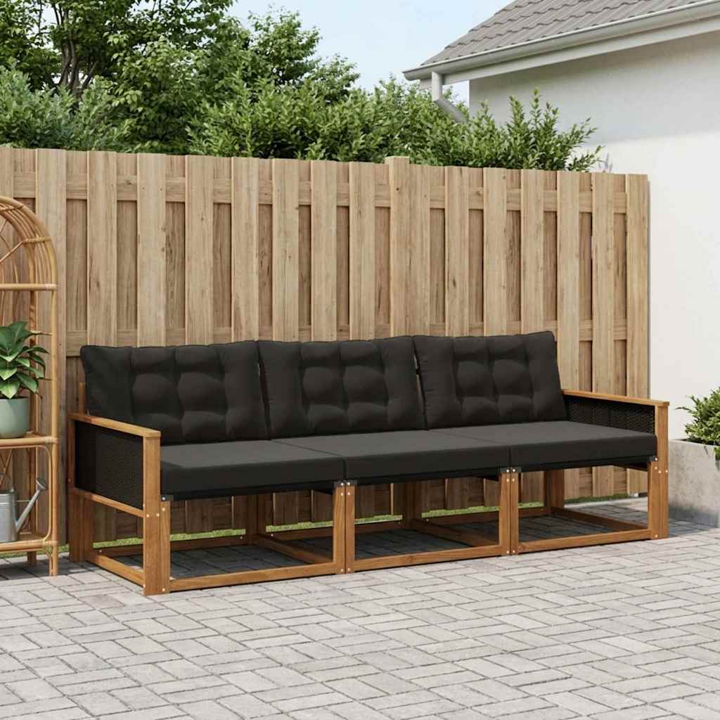 Set vanjskih sofa s jastukom 3 pcs Prirodna i crna