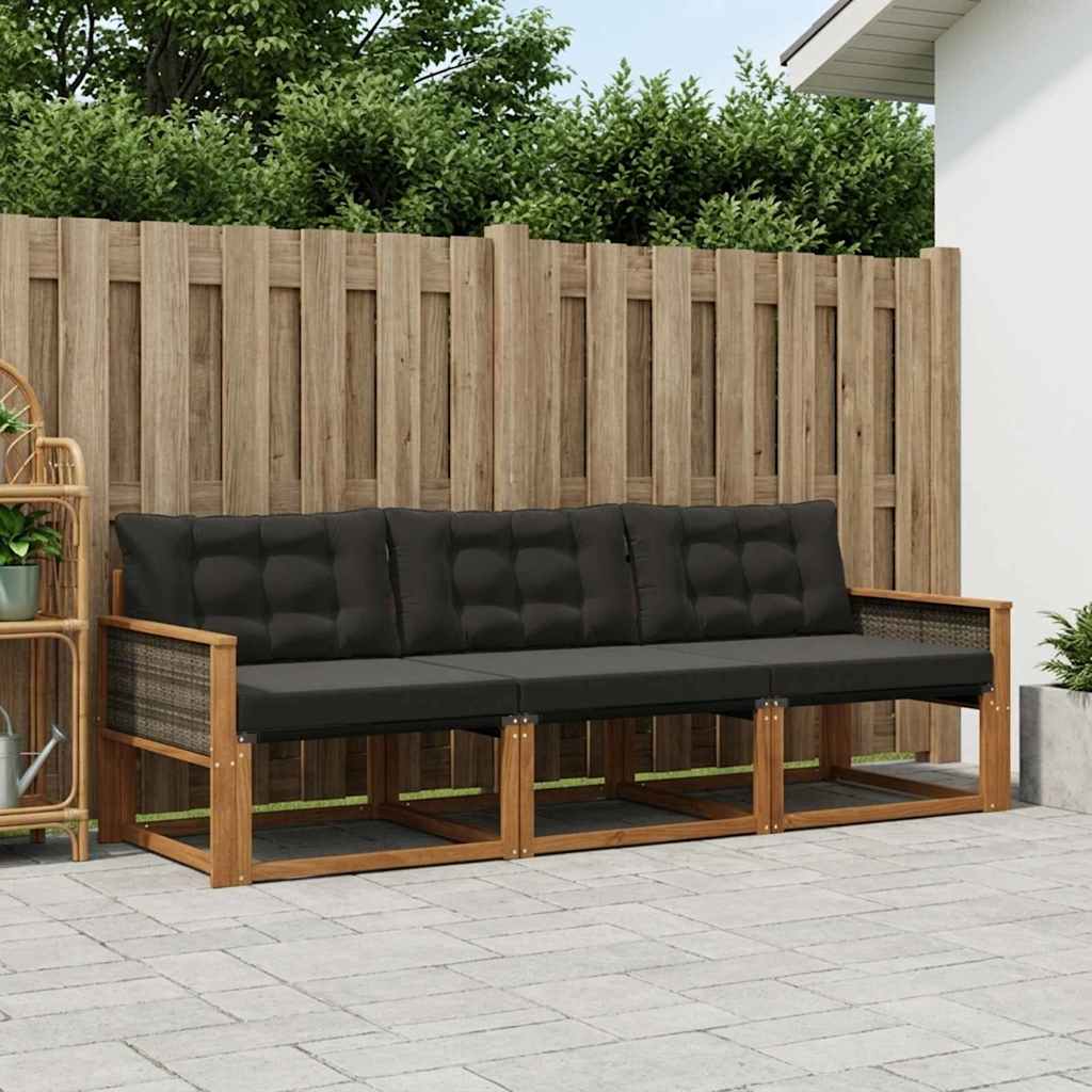 Set vanjskih sofa s jastukom 3 pcs Prirodna i crna
