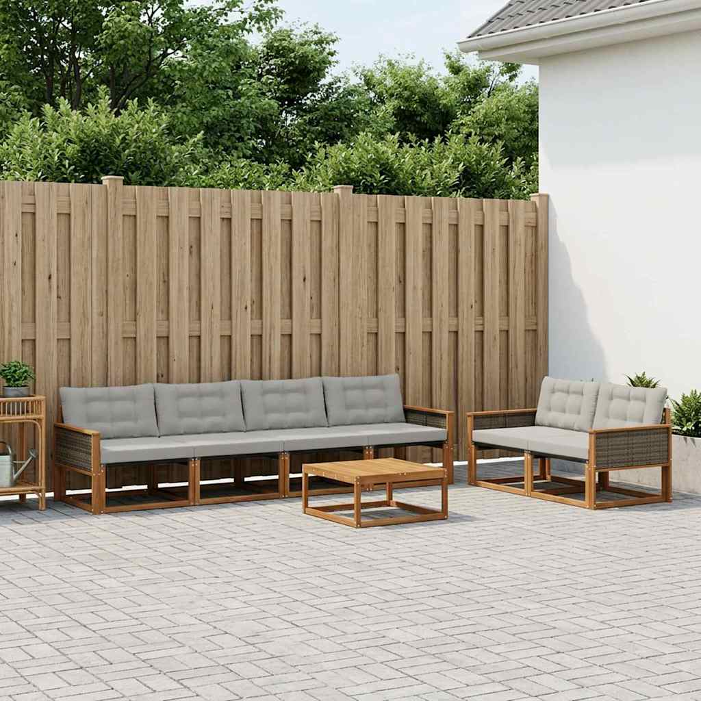 Set vanjskih sofa s jastukom 7 pcs Prirodna i svjetlosiva