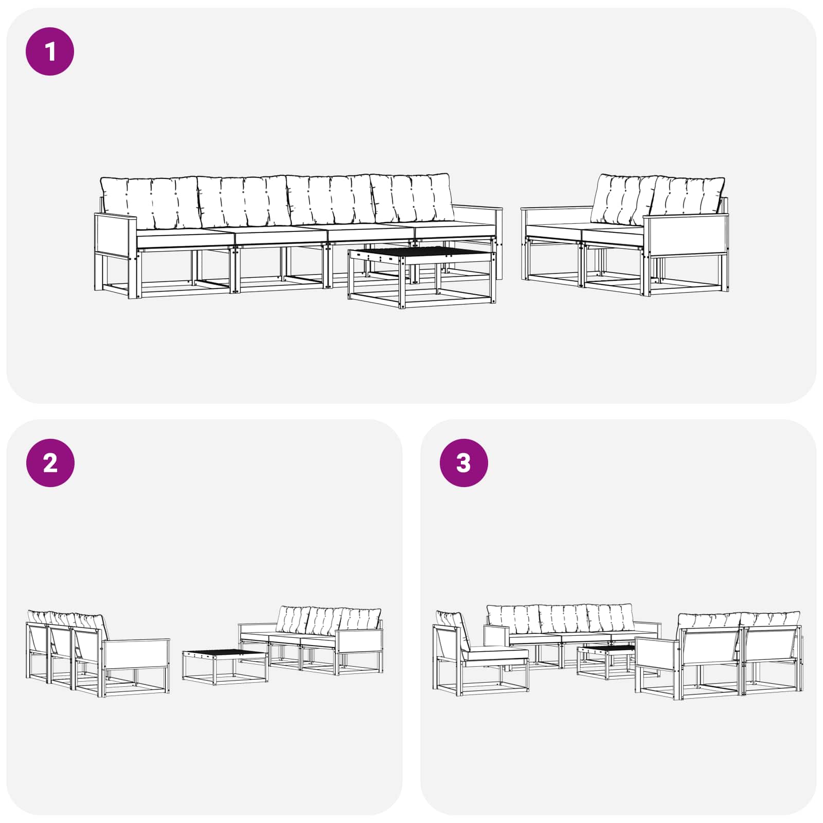 Set vanjskih sofa s jastukom 7 pcs Prirodna i svjetlosiva