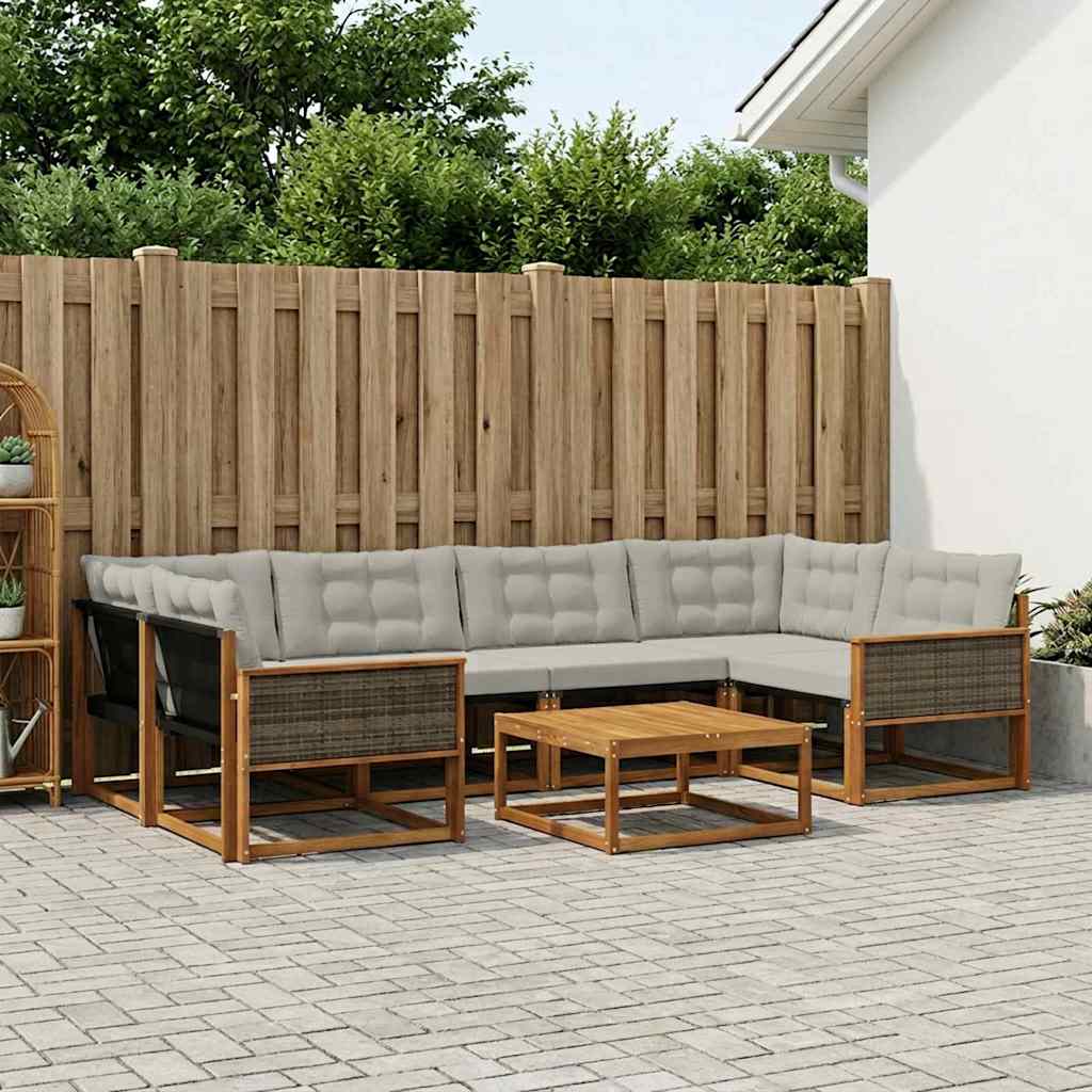 Set vanjskih sofa s jastukom 7 pcs Prirodna i svjetlosiva