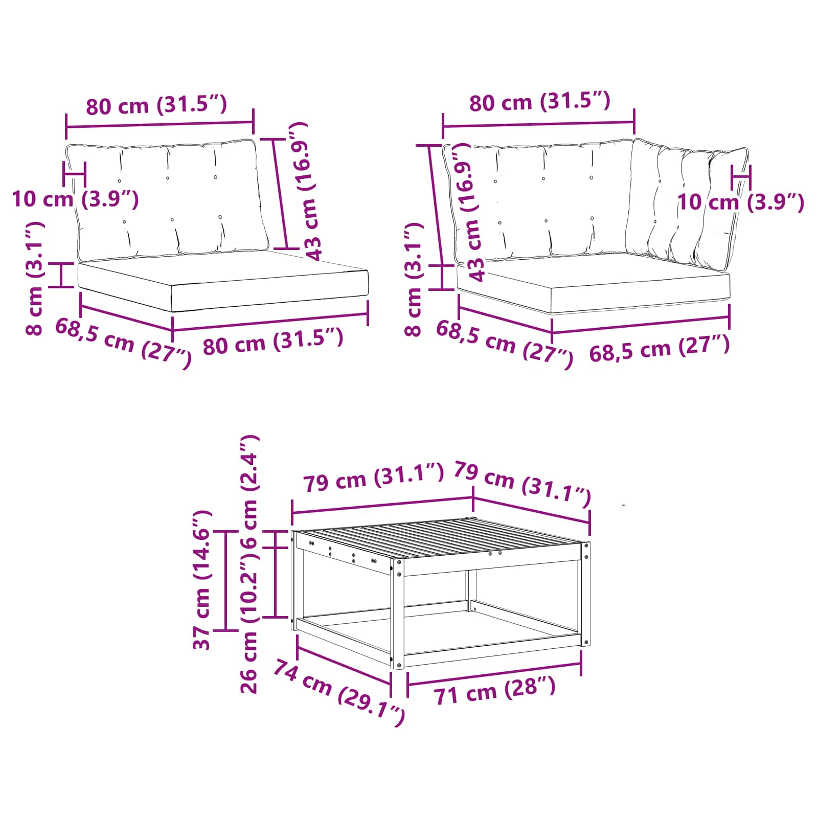 Set vanjskih sofa s jastukom 7 pcs Prirodna i svjetlosiva
