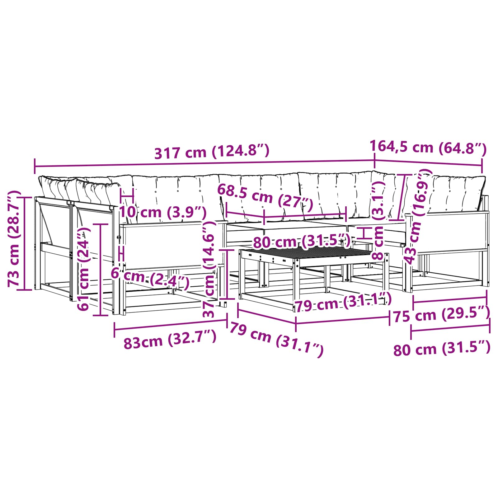 Set vanjskih sofa s jastukom 7 pcs Prirodna i svjetlosiva