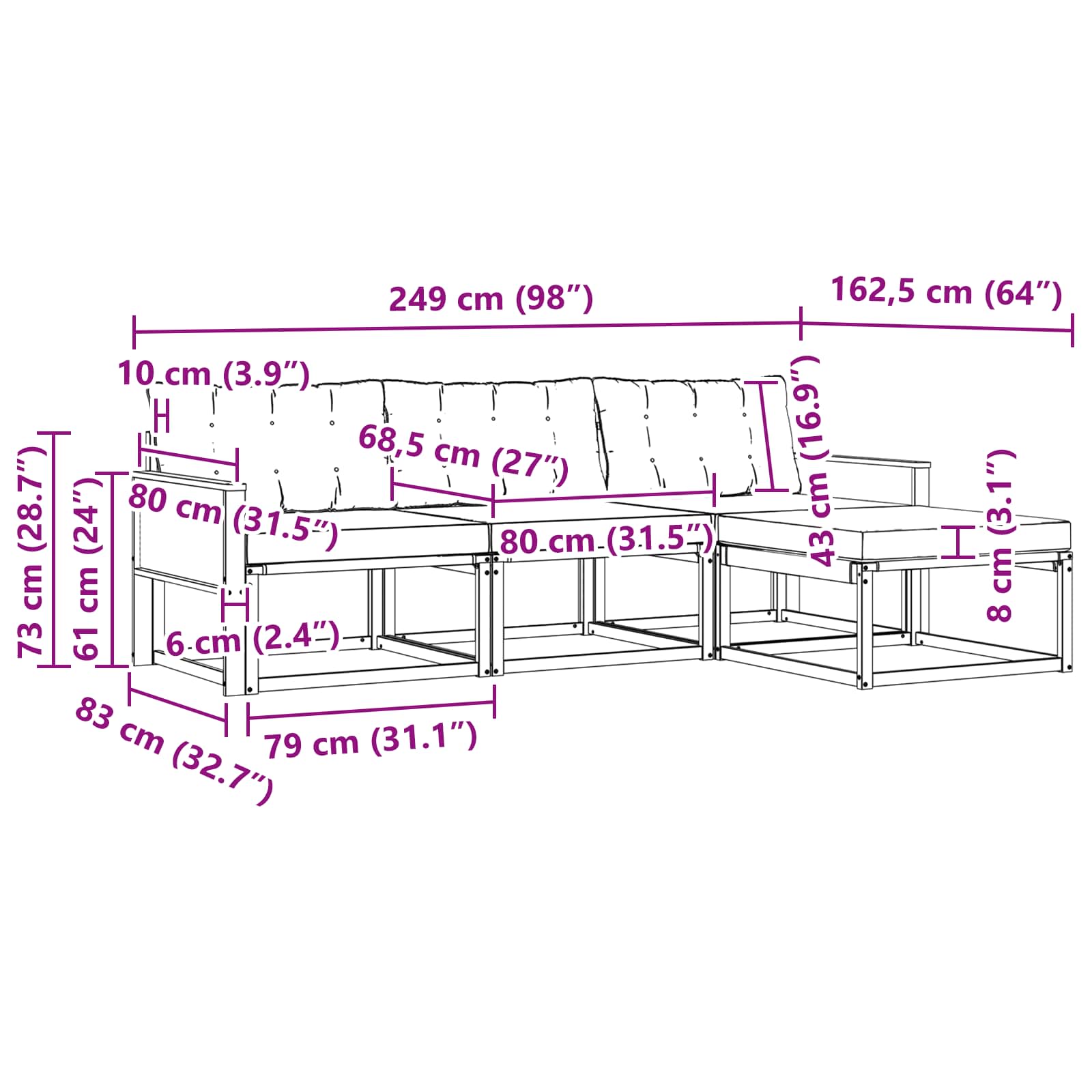 Set vanjskih sofa s jastukom 4 pcs Prirodna i svjetlosiva