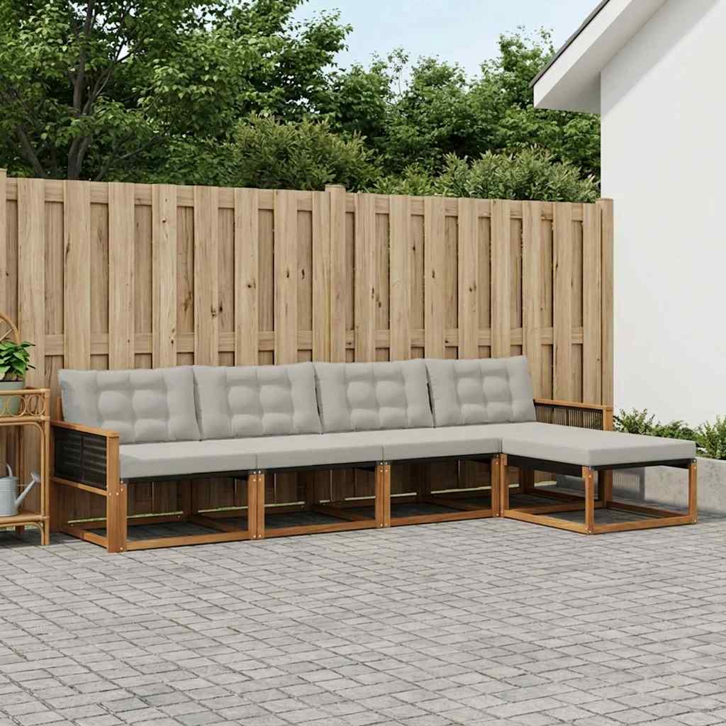 Set vanjskih sofa s jastukom 5 pcs Prirodna i svjetlosiva