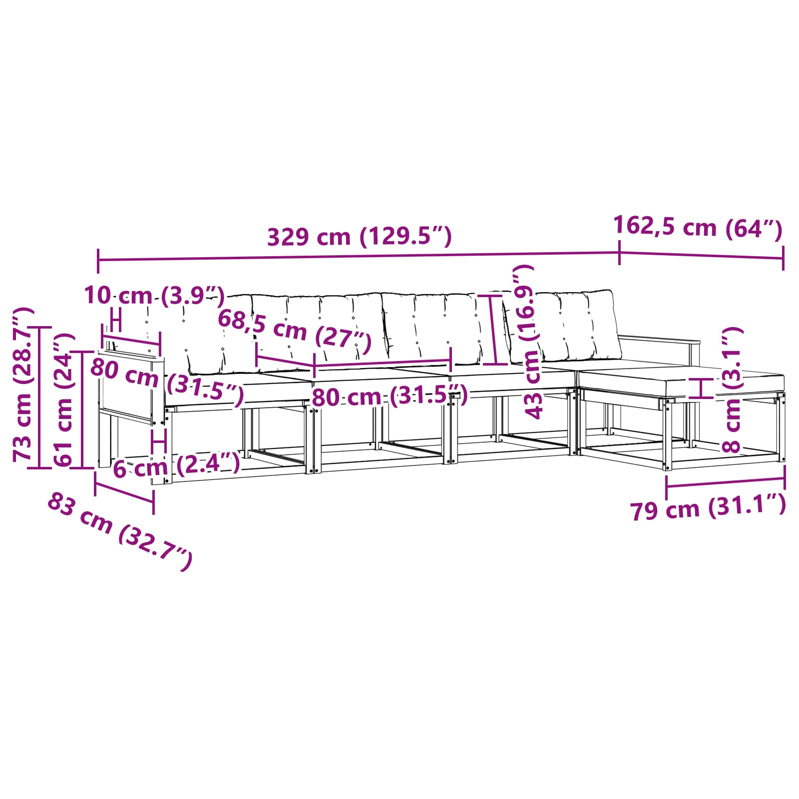 Set vanjskih sofa s jastukom 5 pcs Prirodna i svjetlosiva