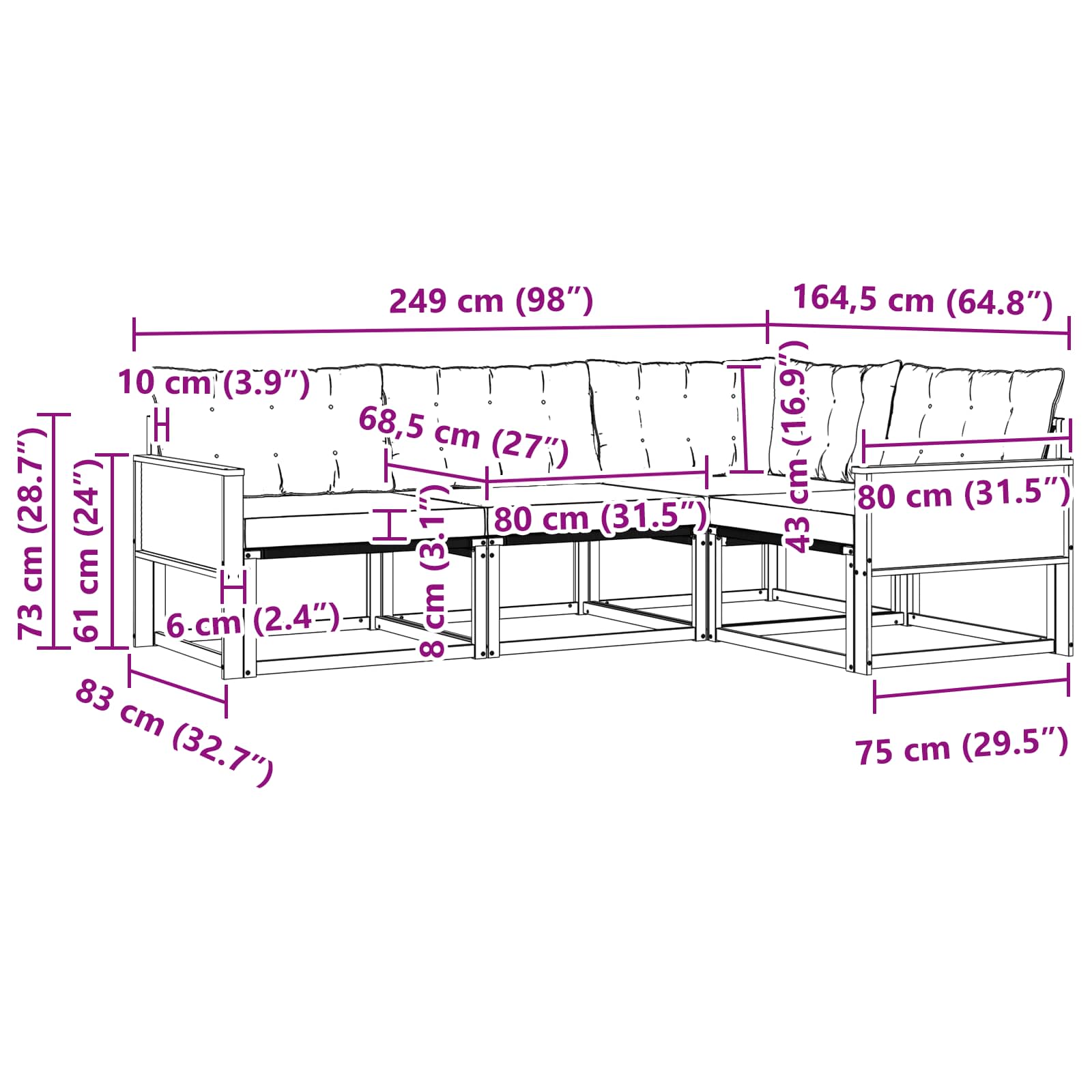Set vanjskih sofa s jastukom 4 pcs Prirodna i svjetlosiva