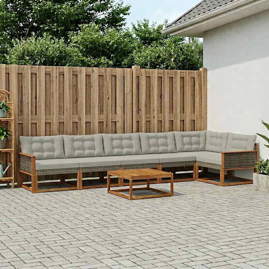 Set vanjskih sofa s jastukom 7 pcs Prirodna i svjetlosiva