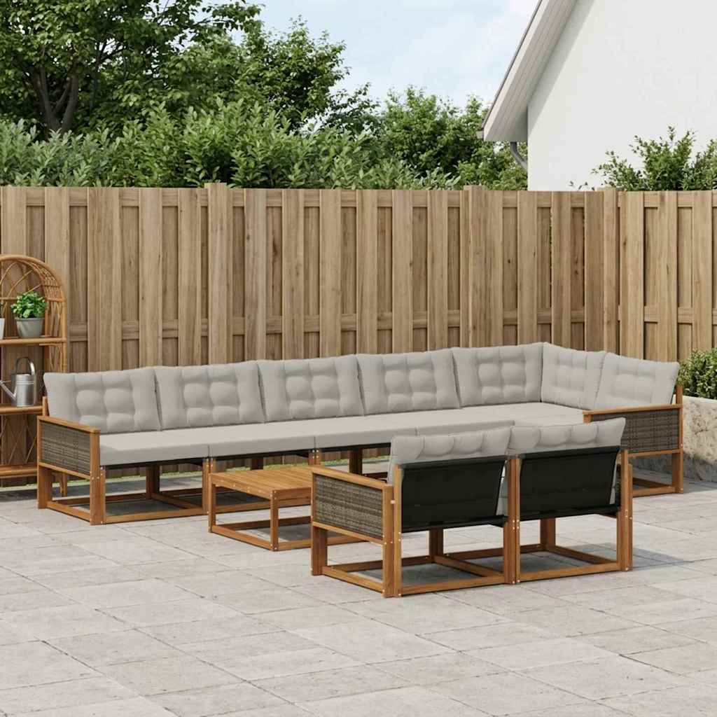 Set vanjskih sofa s jastukom 9 pcs Prirodna i svjetlosiva