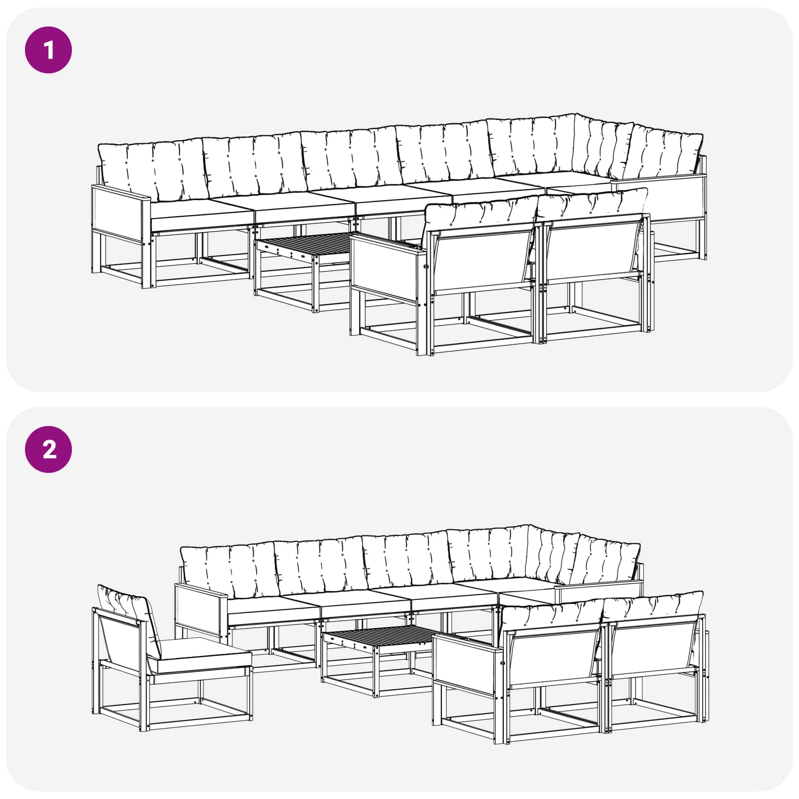 Set vanjskih sofa s jastukom 9 pcs Prirodna i svjetlosiva
