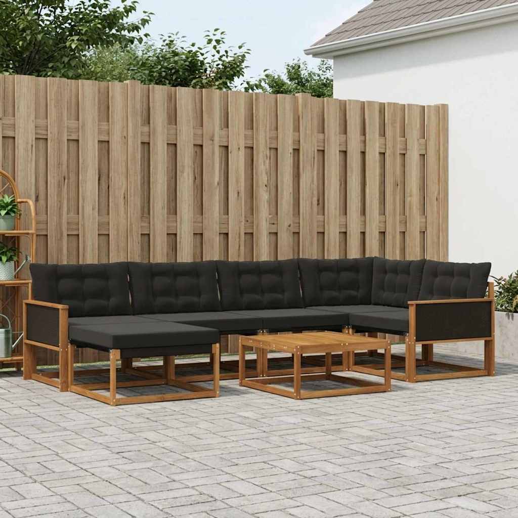 Set vanjskih sofa 7 pcs Prirodna i crna Čvrsto drvo akacije