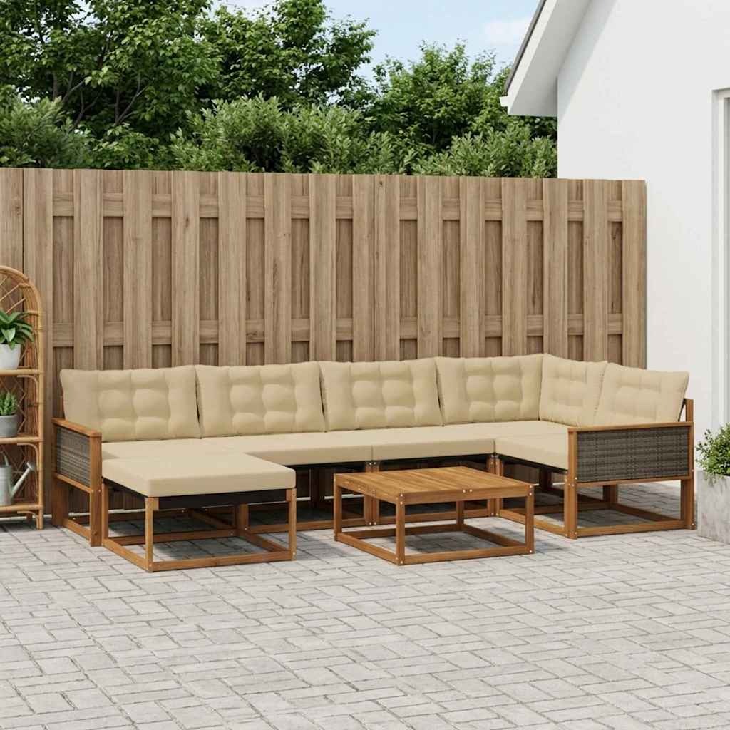 Set vanjskih sofa 7 pcs Prirodna i bež Čvrsto drvo akacije
