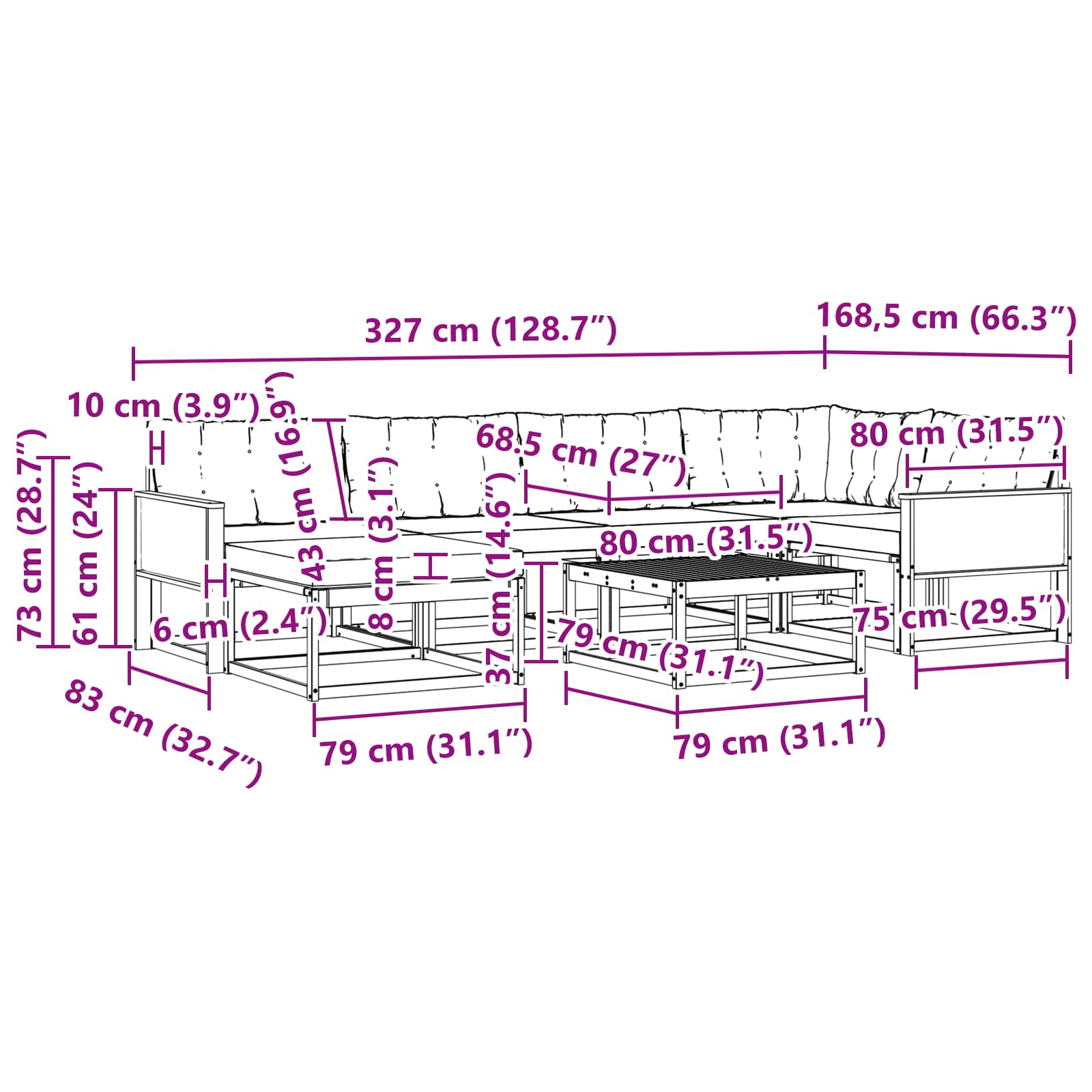 Set vanjskih sofa 7 pcs Prirodna i krem Čvrsto drvo akacije