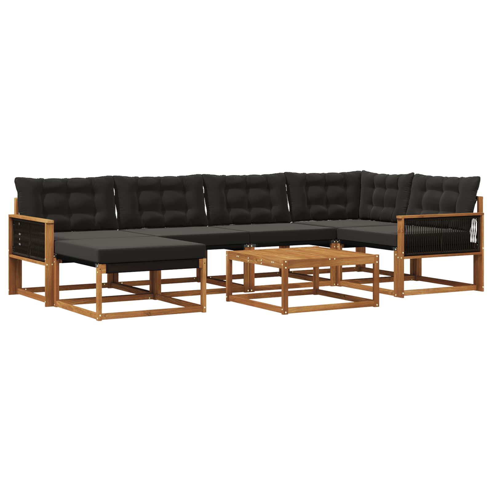 Set vanjskih sofa 7 pcs Prirodna i crna Čvrsto drvo akacije