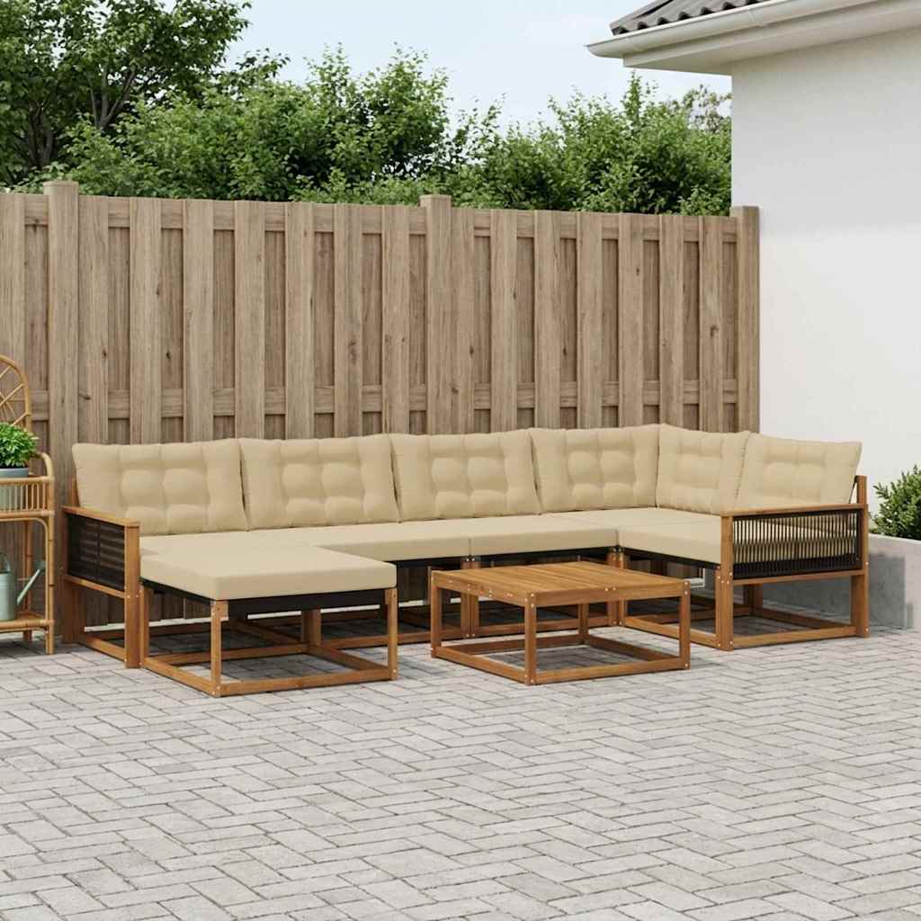 Set vanjskih sofa 7 pcs Prirodna i bež Čvrsto drvo akacije