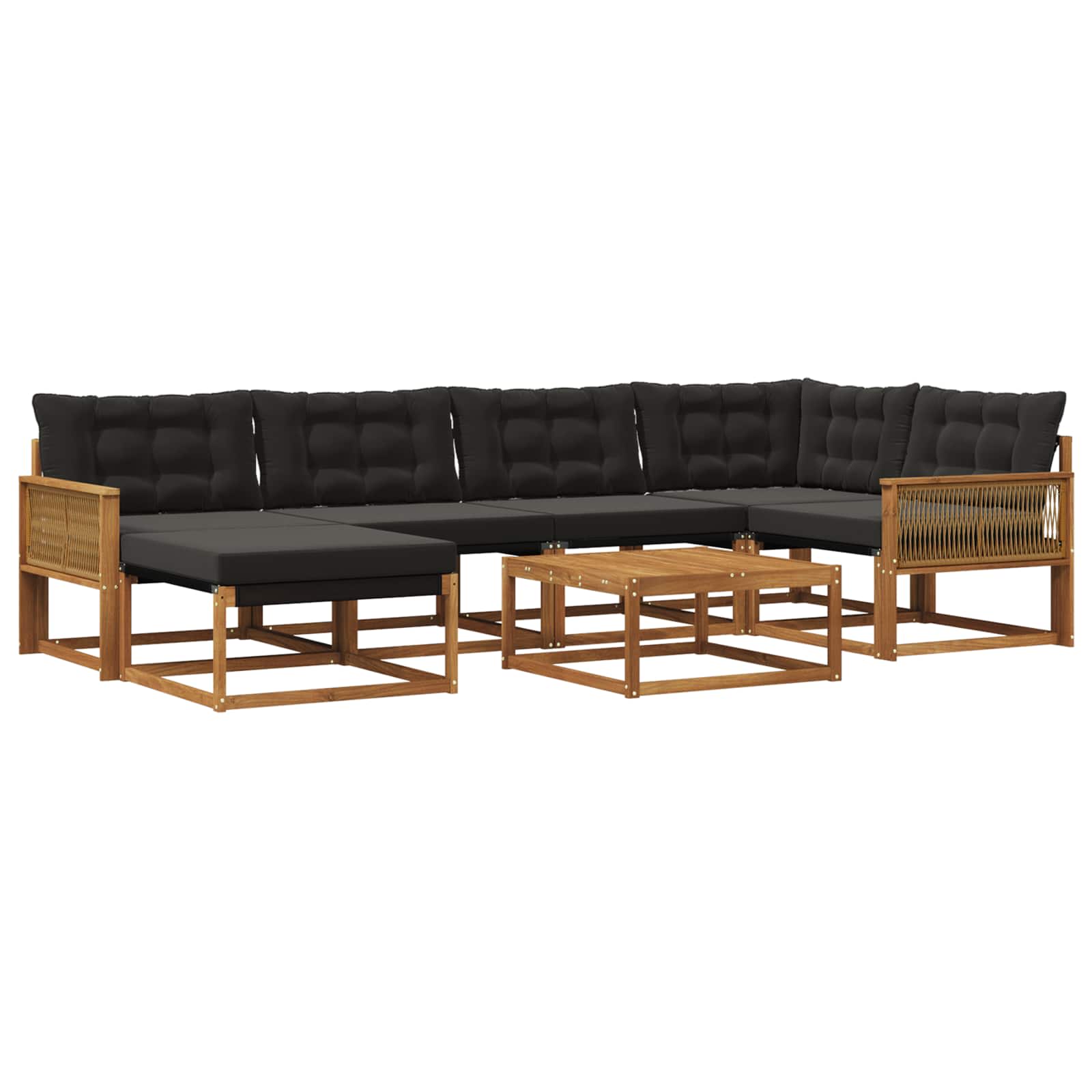 Set vanjskih sofa 7 pcs Prirodna i crna Čvrsto drvo akacije
