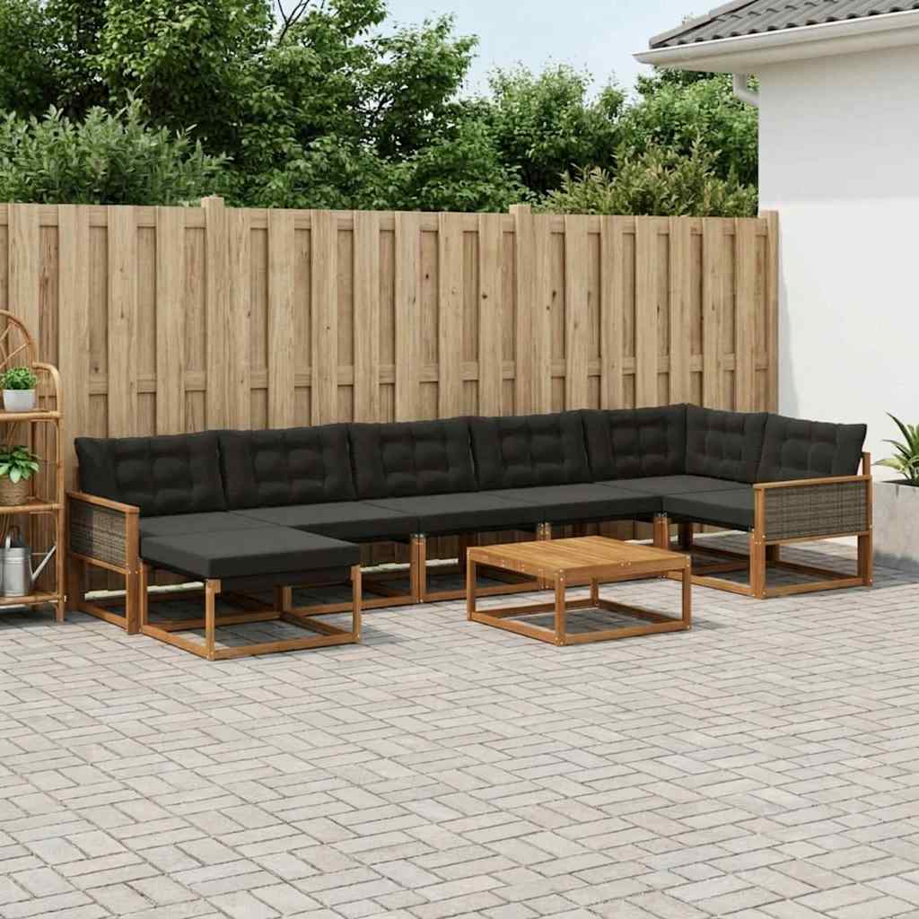 Set vanjskih sofa 8 pcs Prirodna i crna Čvrsto drvo akacije