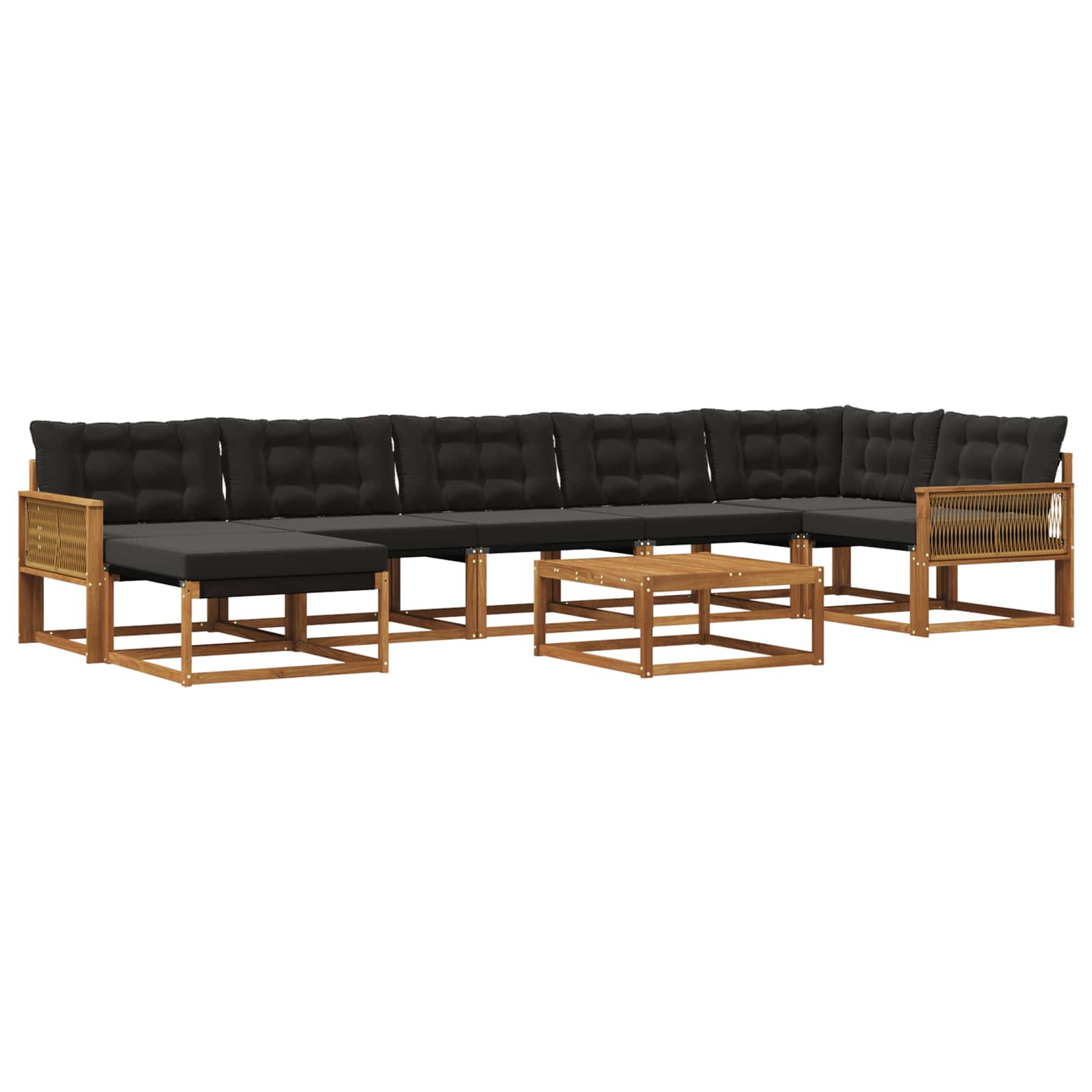 Set vanjskih sofa 8 pcs Prirodna i crna Čvrsto drvo akacije