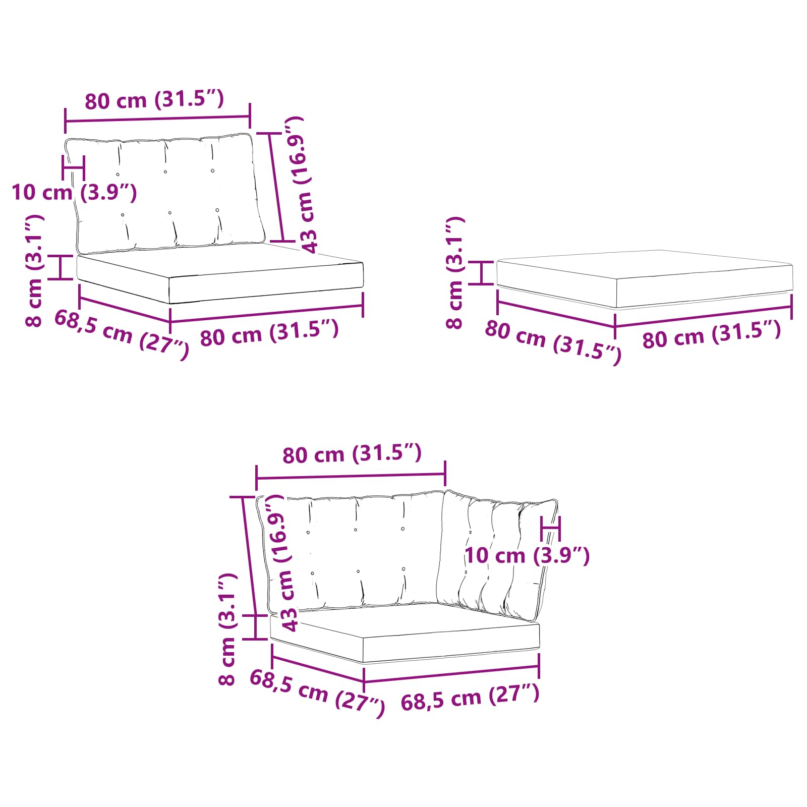 Set vanjskih sofa s jastukom 8 pcs Prirodna i svjetlosiva