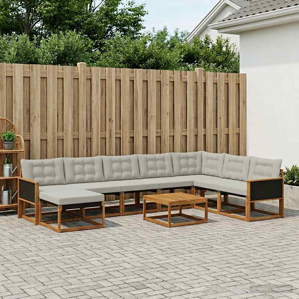 Set vanjskih sofa s jastukom 9 pcs Prirodna i svjetlosiva