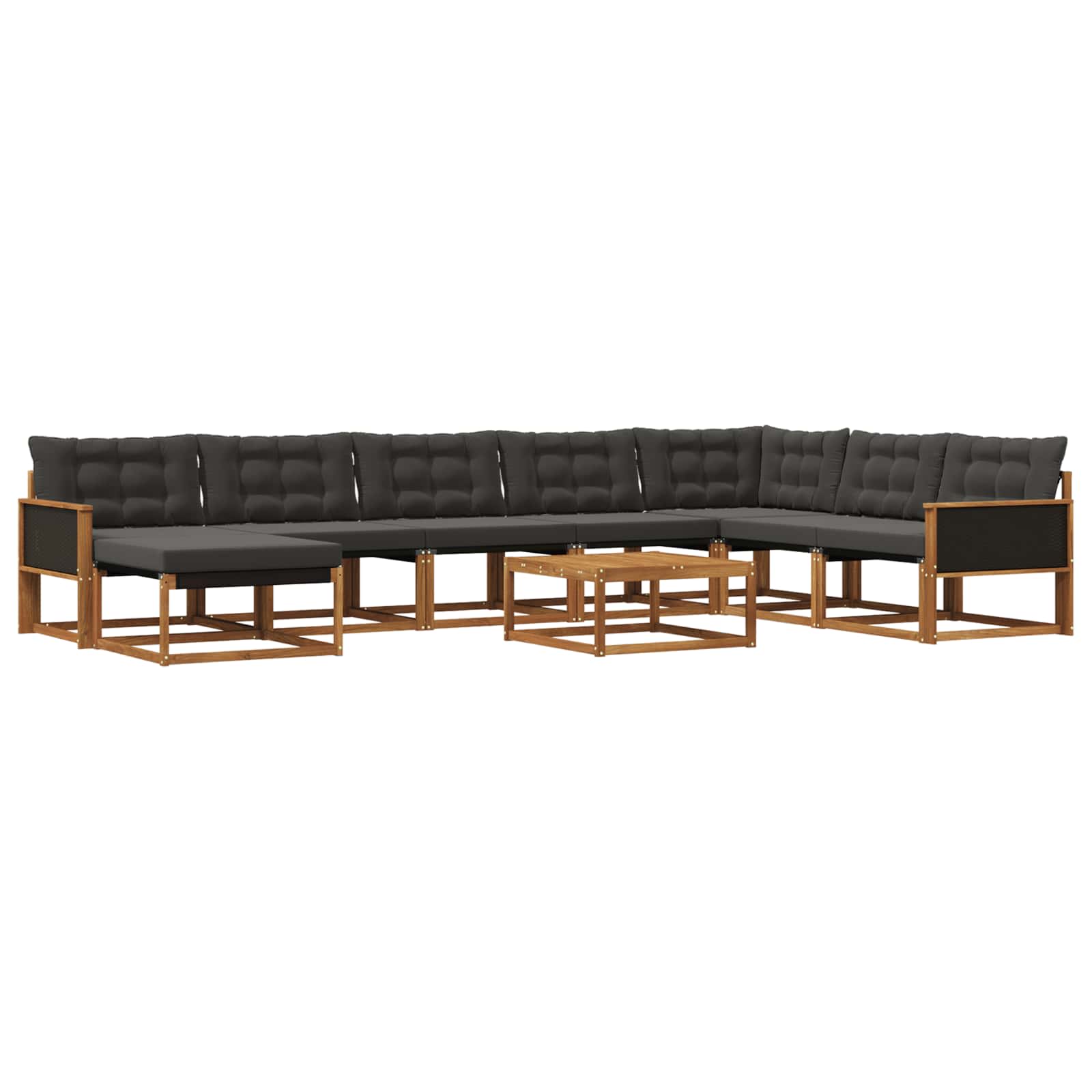 Set vanjskih sofa 9 pcs Prirodna i crna Čvrsto drvo akacije