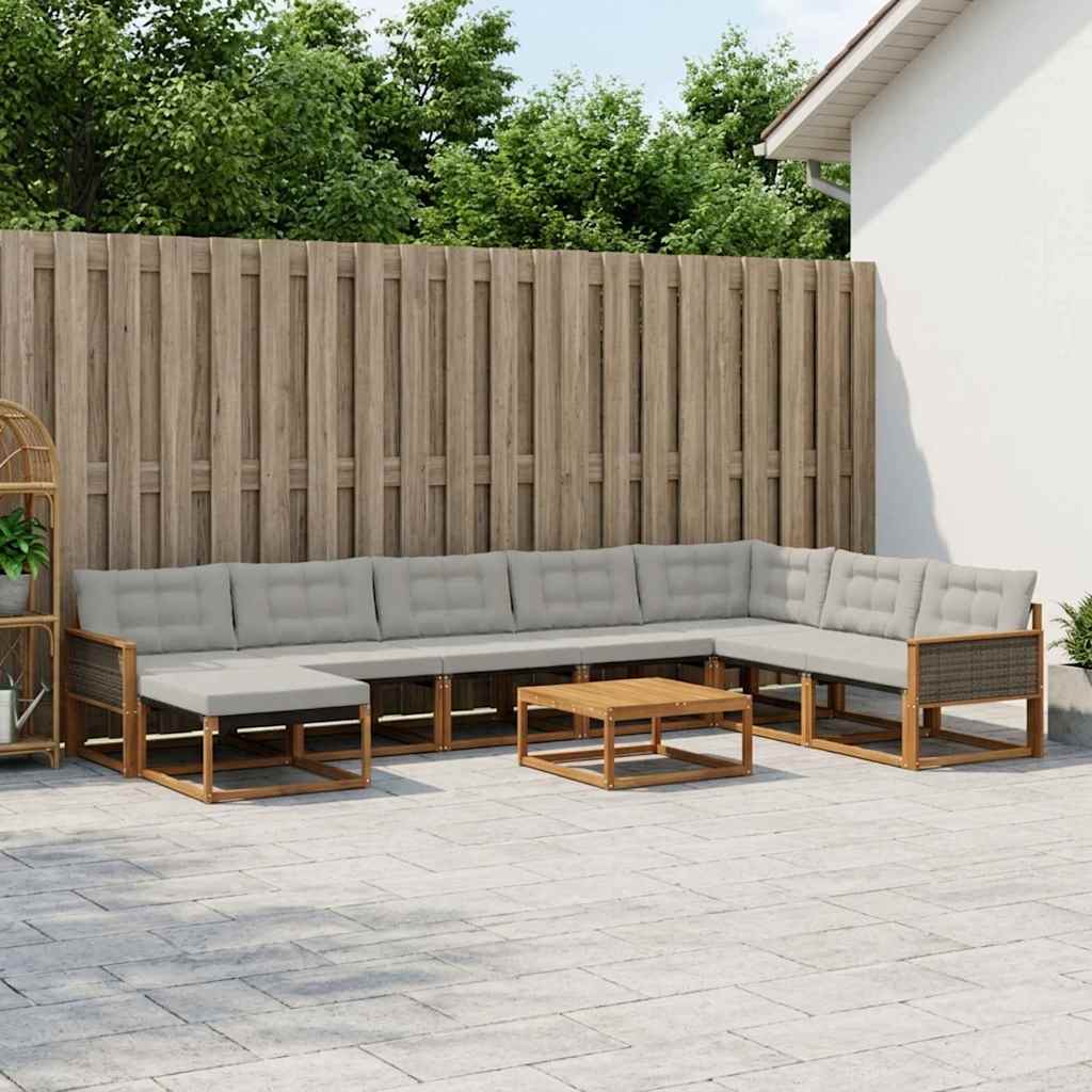 Set vanjskih sofa s jastukom 9 pcs Prirodna i svjetlosiva