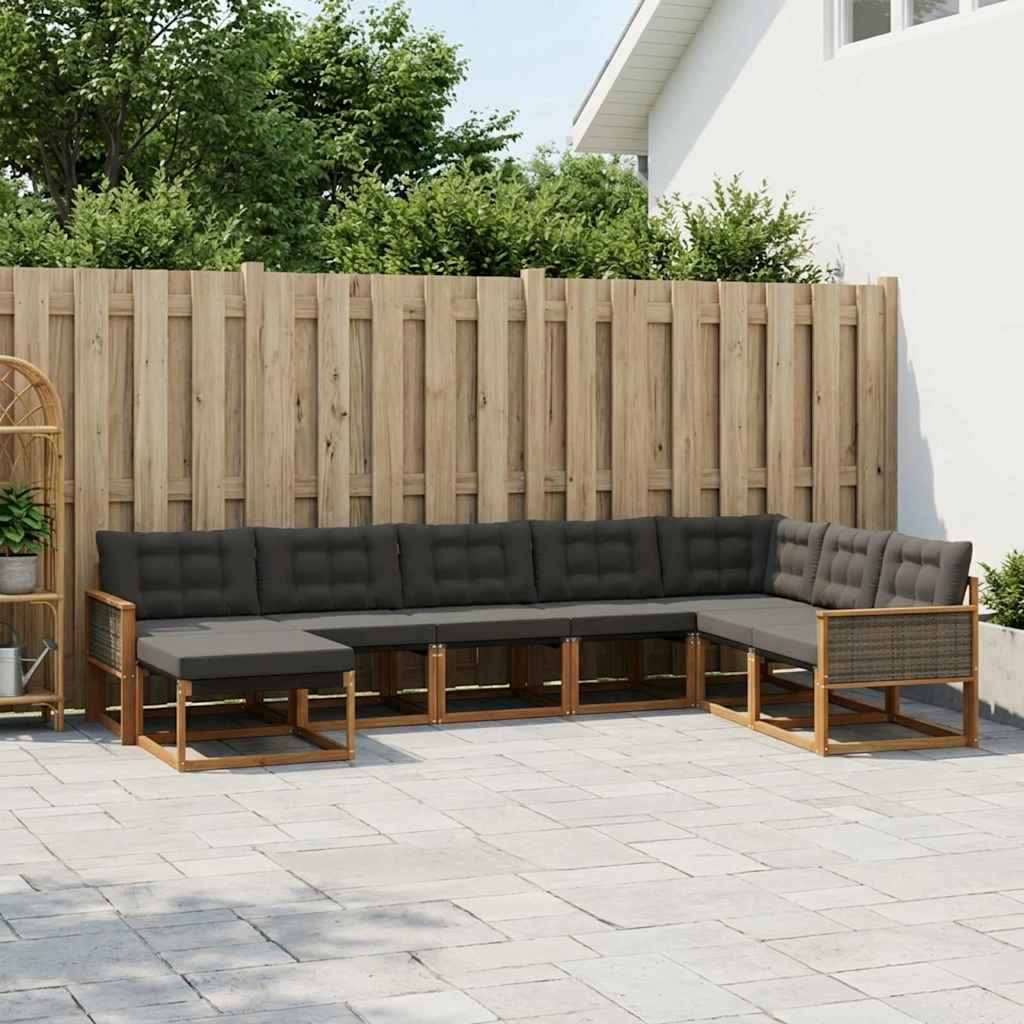 Set vanjskih sofa 9 pcs Prirodna i crna Čvrsto drvo akacije