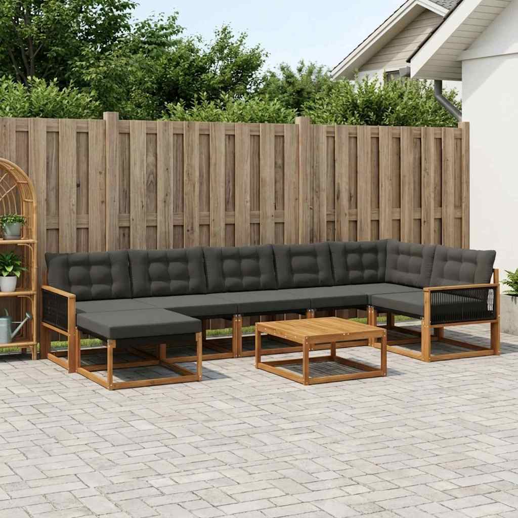 Set vanjskih sofa 9 pcs Prirodna i crna Čvrsto drvo akacije