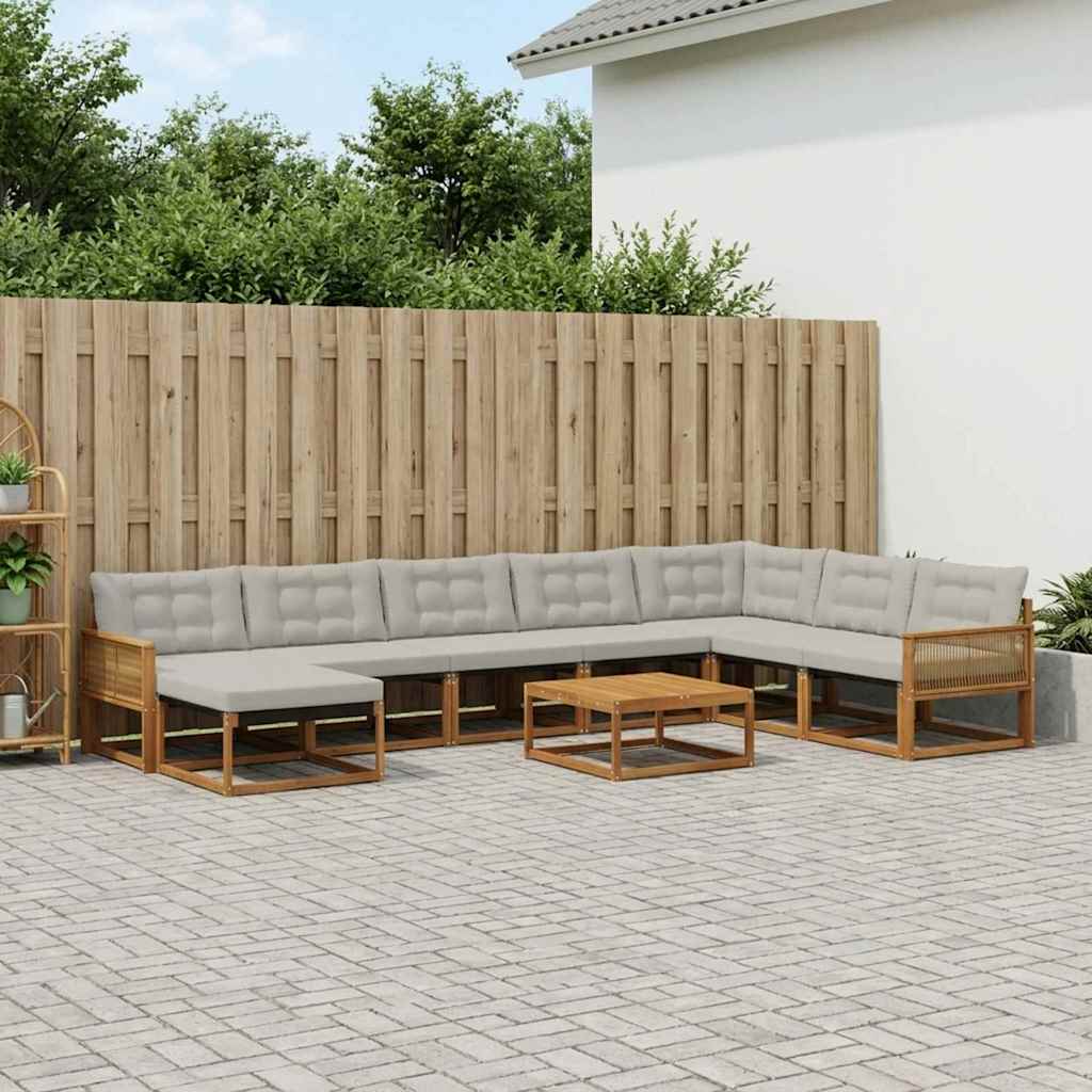 Set vanjskih sofa s jastukom 9 pcs Prirodna i svjetlosiva