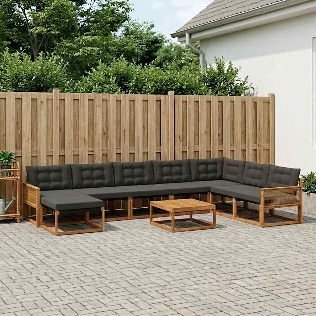 Set vanjskih sofa 9 pcs Prirodna i crna Čvrsto drvo akacije