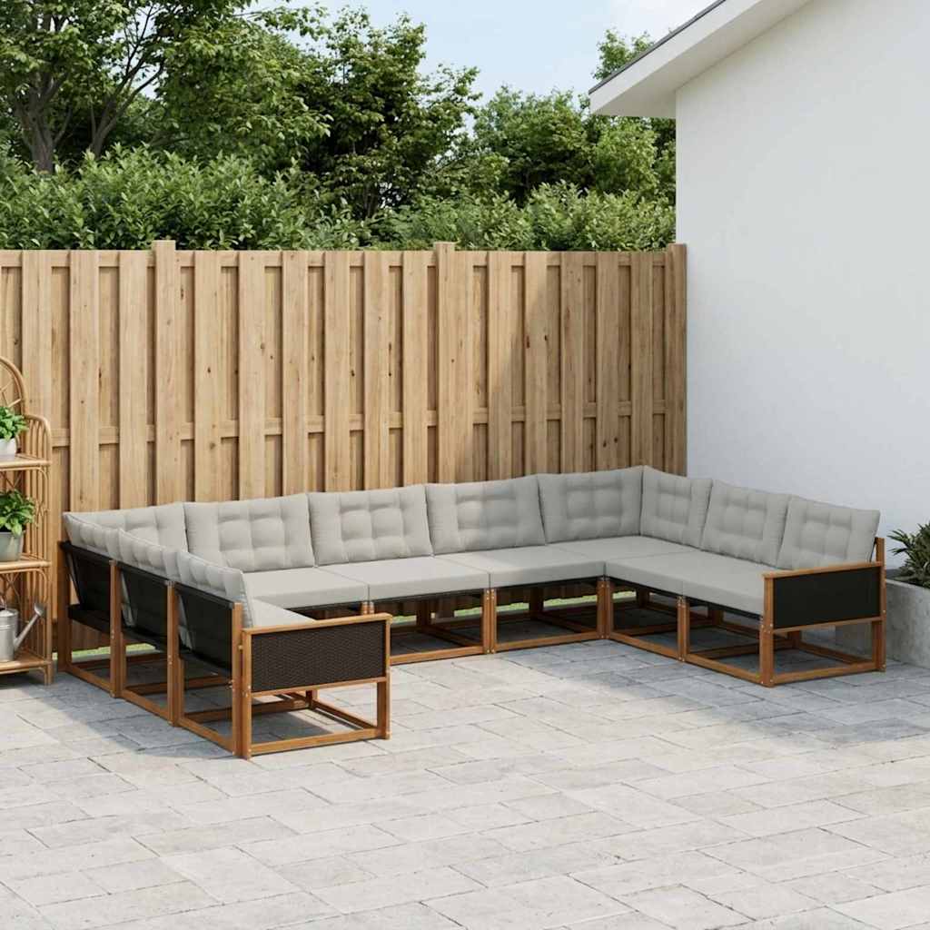 Set vanjskih sofa s jastukom 9 pcs Prirodna i svjetlosiva