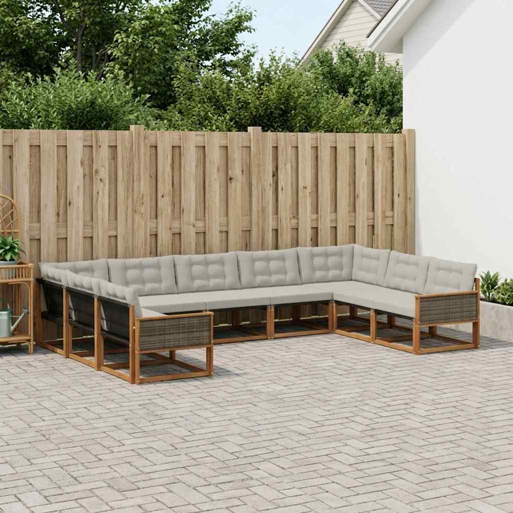 Set vanjskih sofa s jastukom 9 pcs Prirodna i svjetlosiva