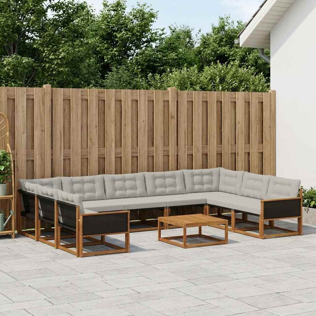 Set vanjskih sofa s jastukom 10 pcs Prirodna i svjetlosiva
