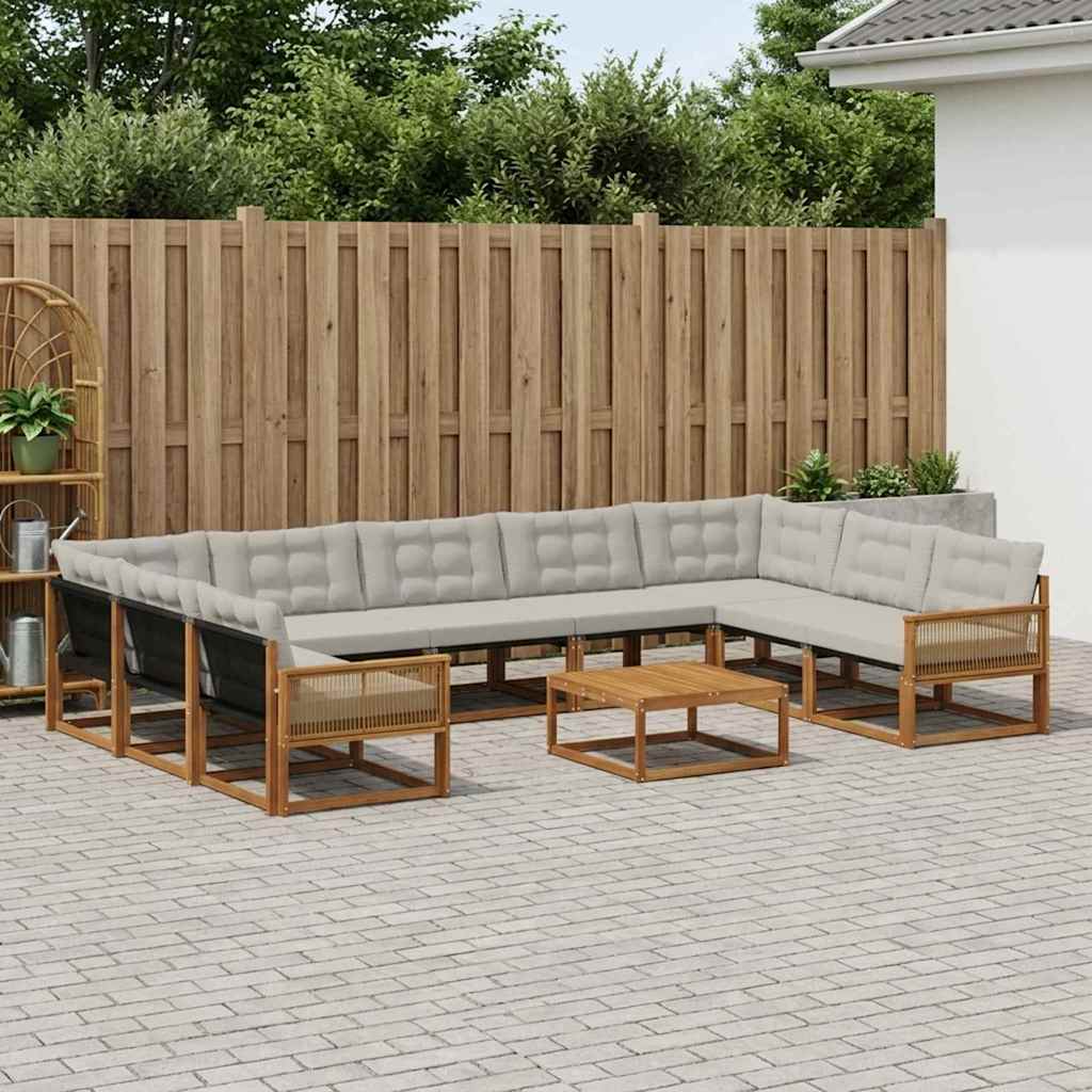 Set vanjskih sofa s jastukom 10 pcs Prirodna i svjetlosiva