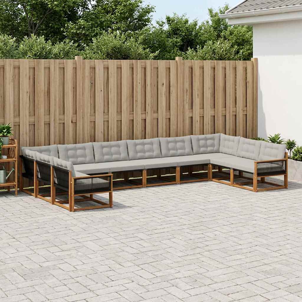 Set vanjskih sofa s jastukom 10 pcs Prirodna i svjetlosiva
