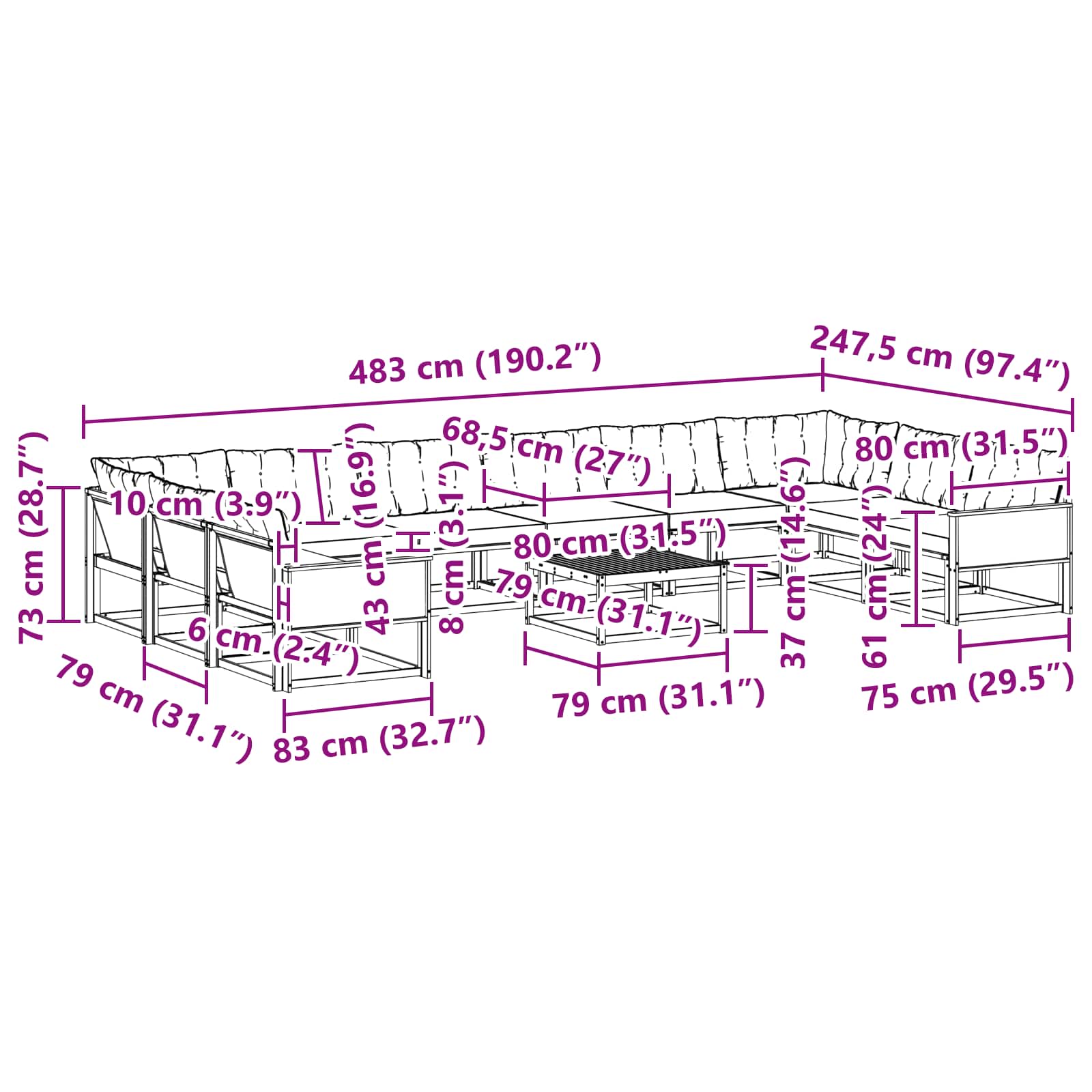 Set vanjskih sofa s jastukom 11 pcs Prirodna i bež