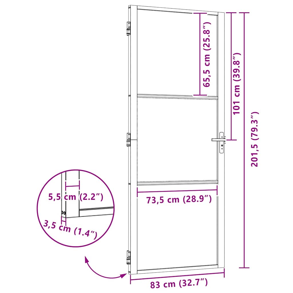 Staklena vrata Rezbarija Crna 83 x 3,5 x 201,5 cm Aluminij