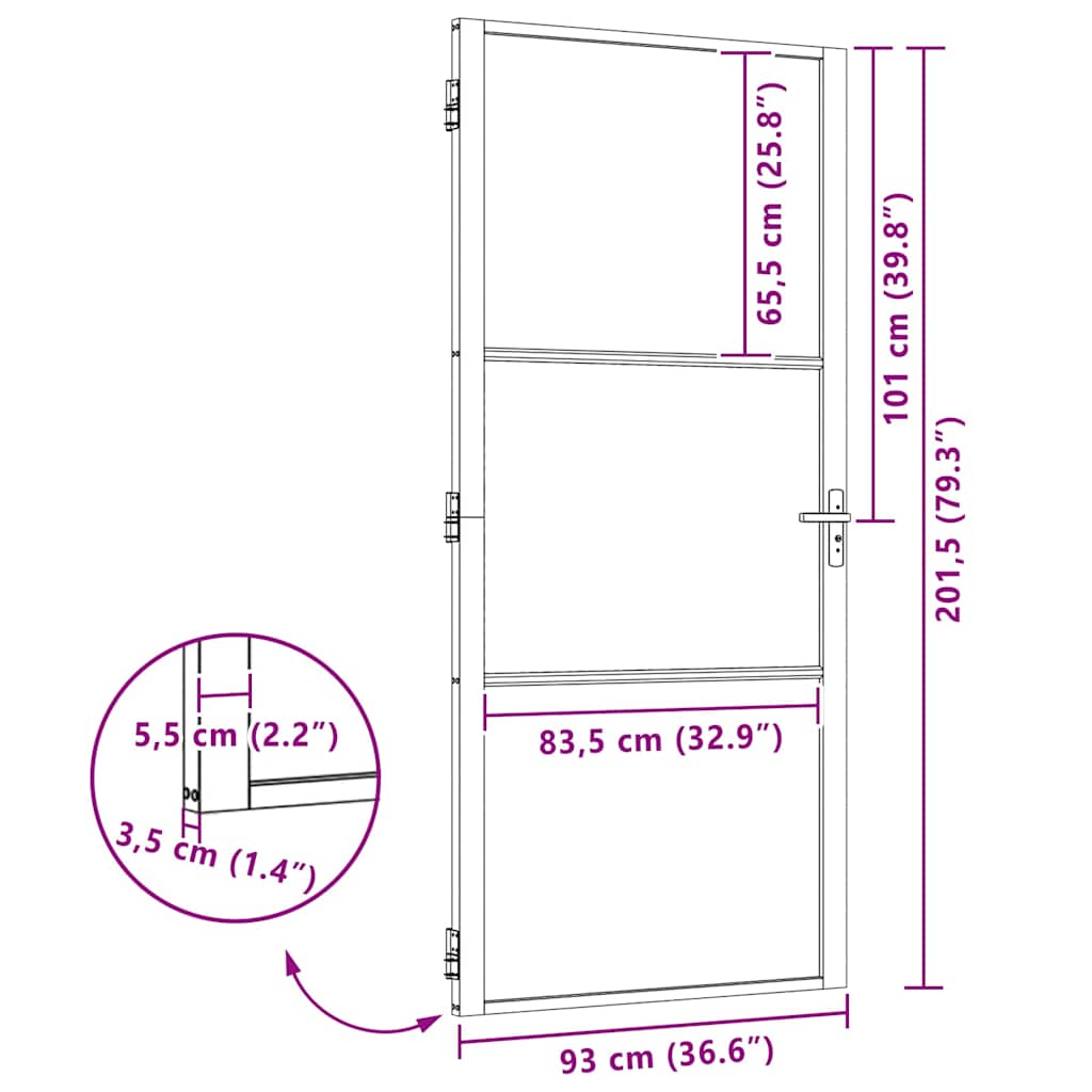 Staklena vrata Rezbarija Crna 93 x 3,5 x 201,5 cm Aluminij